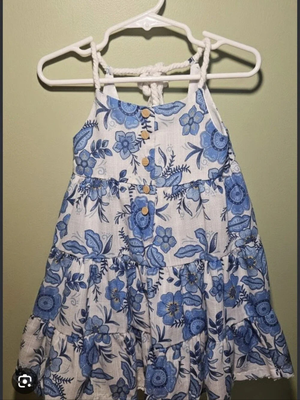 NWOT - Haute Hippie White Sundress with Blue Floral Print and Rope Halter